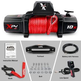 X-BULL Winch-10000 lb. BJ Load Capacity Electric Winch Kit -12V Synthetic Rope Winch,Waterproof IP67 Electric Winch with Hawse Fairlead