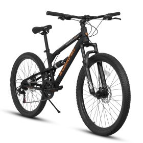 A26207 26 Inch Steel Frame Shock Fork Plus Shock Absorber 21-speed Unisex Mountain Bike (Color: BLACK)