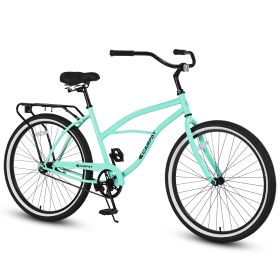 S26204 26 Inch Beach Cruiser Bike For Men And Women, Steel Frame, Single Speed Drivetrain, Upright Comfortable Rides, Multiple Colors (Color: GREEN)
